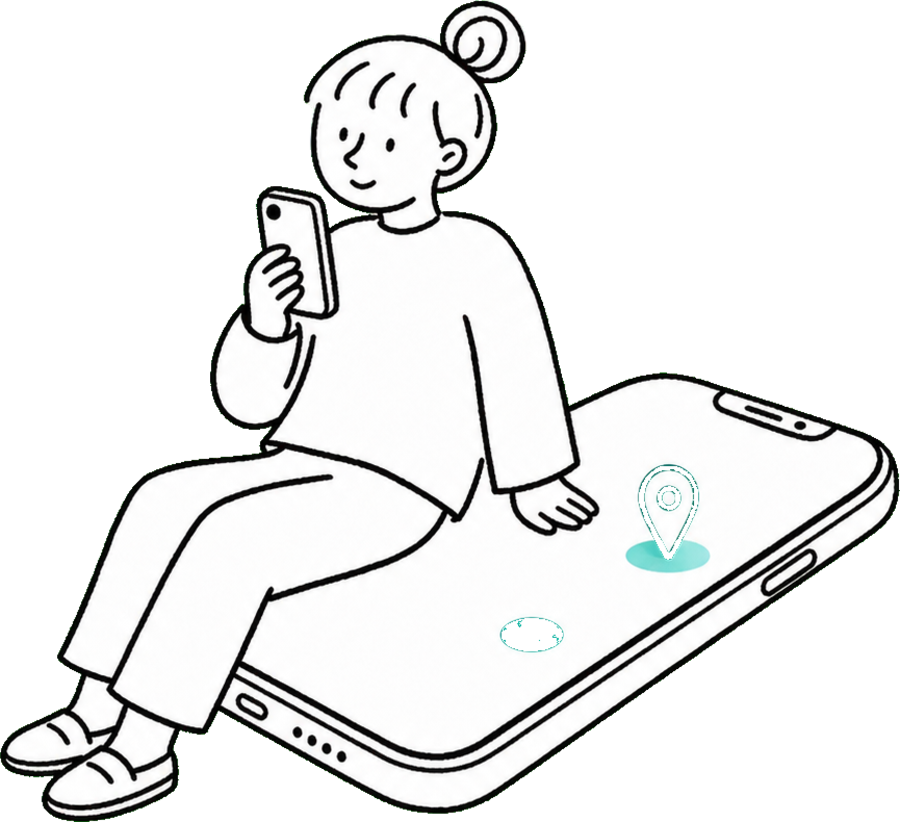 A person relaxed and safe, connected with the people they care about through Safer